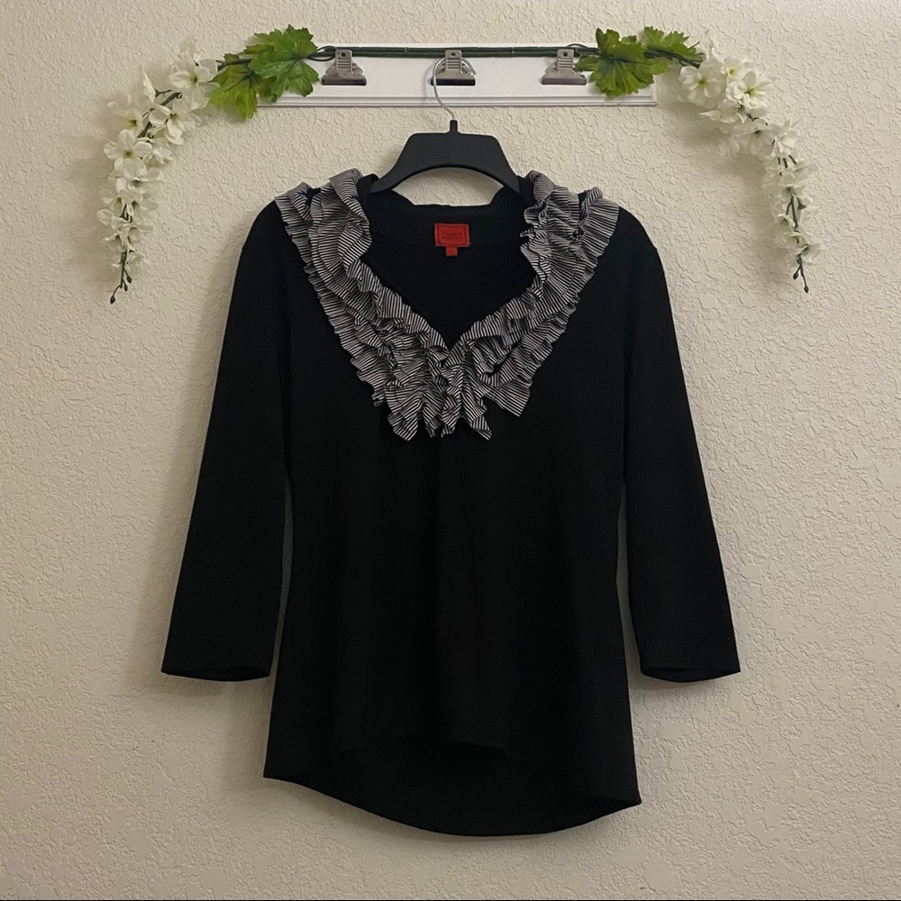 Colour Works sz:L Black Ruffled Neck Blouse Top